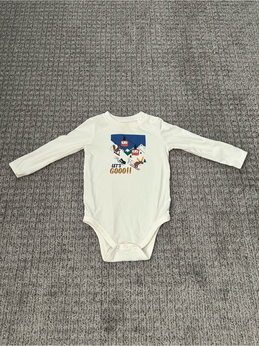 Garanimals Cream Long-Sleeve Bodysuit with Blue Ski Graphic